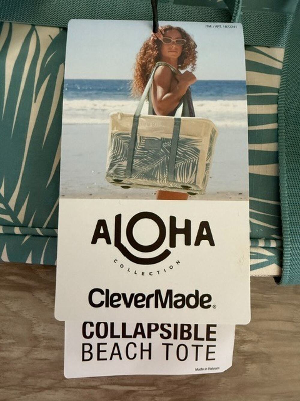 NWT Aloha Collection CleverMade Tropical Collapsible Beach Green Tote Bag